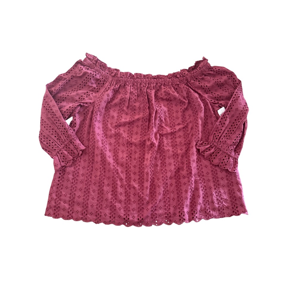 Lane Bryant Berry Wine Cotton Eyelet Off-the-Shoulder Top Plus Size 22/24 NWT